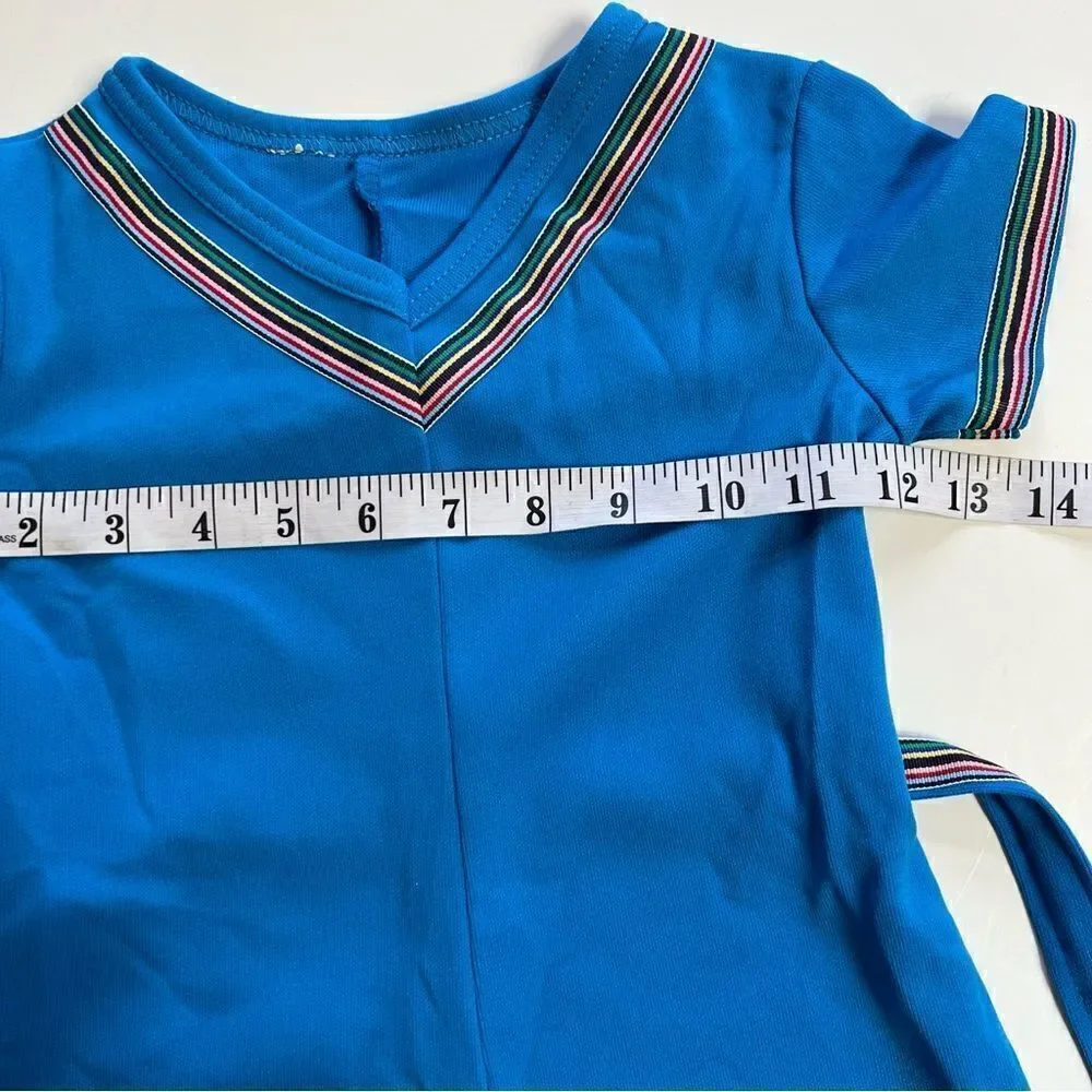 Vintage 1970s Handmade One of a Kind Girl’s Rainbow Trim Belted Dress